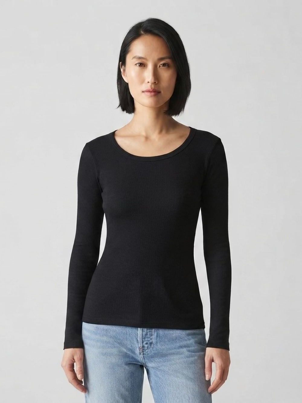 Michael Stars Emil Shine Tee Top Womens OS Black Crew Neck Long Sleeves USA